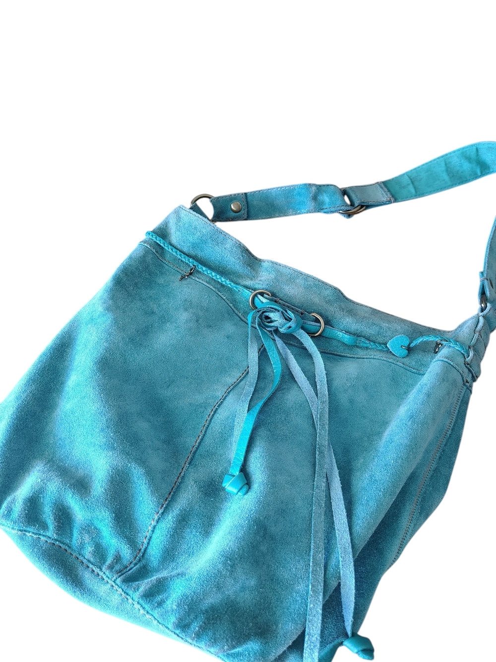 Lucky Brand Turquoise Suede Hobo Shoulder Bag - Women’s Casual Tote.